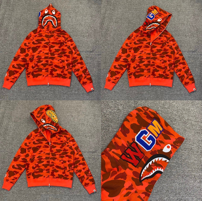 BAPE Shark Camo Full Zip Hoodie Red Main Image
