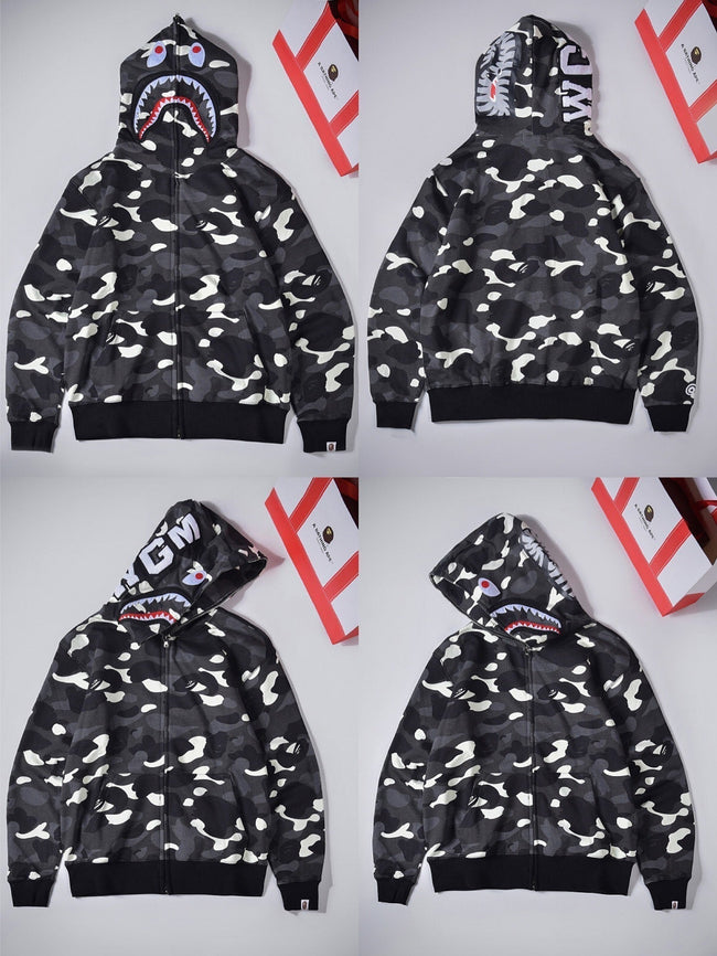 BAPE Shark Black Camo Full Zip Hoodie Main Image