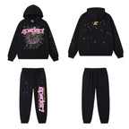 SP5DER Web Graphic Pullover Hoodie and Sweatpants Matching Set - Black / Pink