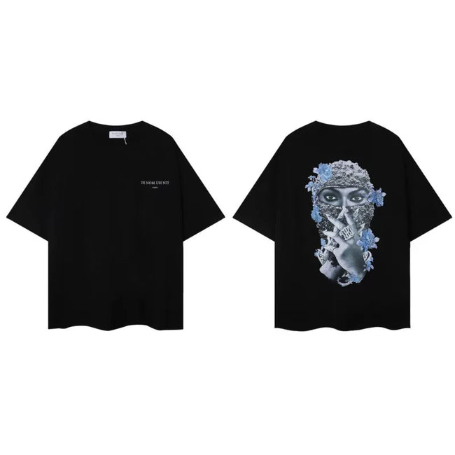 IH NOM UH NIT Blue Floral Mask Back Print Tee - Black Hover Image