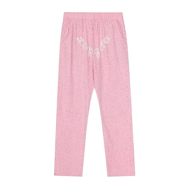 Sp5der Rhinestone Letter Graphic Pink Casual Sweatpants Hover Image