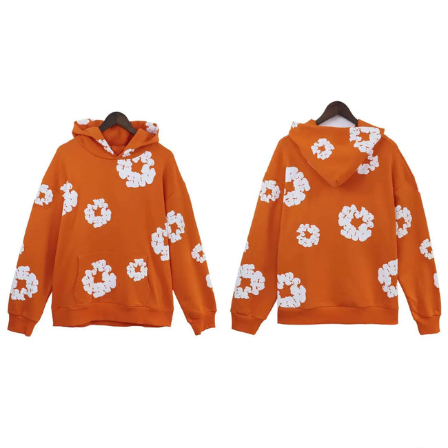 "Denim Tears" Orange Floral Pattern Full-Zip Hoodie Hover Image