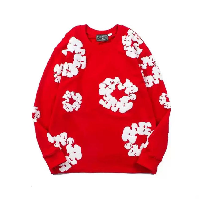 "Denim Tears" Red Floral Pattern Full-Zip Hoodie Hover Image