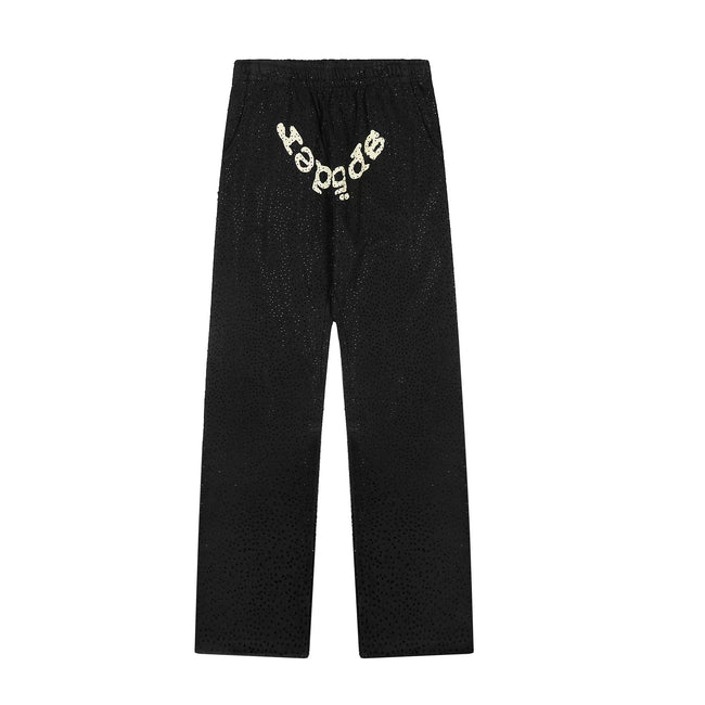 Sp5der Rhinestone Letter Graphic Black Casual Sweatpants Hover Image