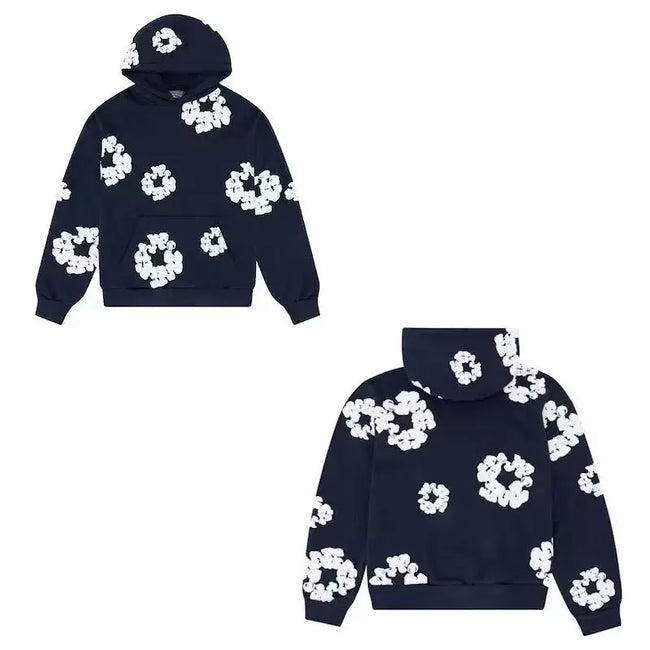 "Denim Tears" Navy Blue Floral Pattern Full-Zip Hoodie Hover Image