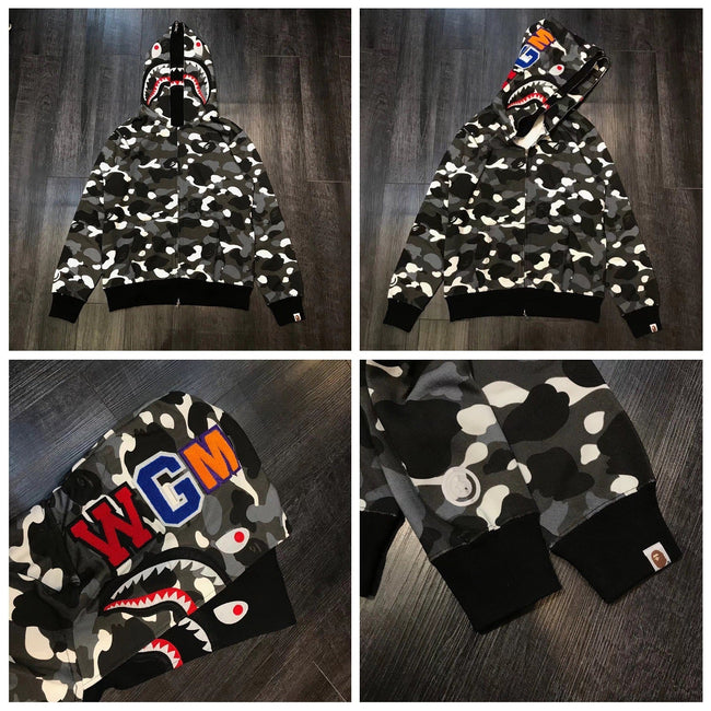 BAPE Black Camo Double Shark Full Zip Hoodie Main Image