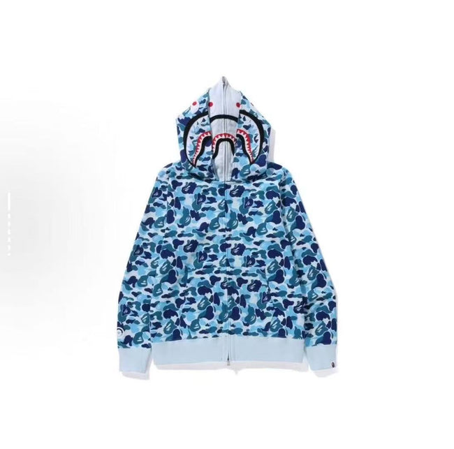 Bape Blue Camo Double Shark Full Zip Hoodie Hover Image