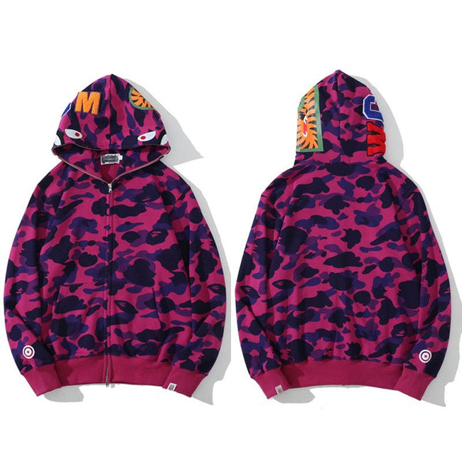 BAPE Shark Camo Full Zip Hoodie Purple Hover Image